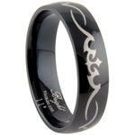 Stainless Steel Ring - Black Enamel Tribal