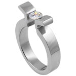 Stainless Steel Ring - CZ Tension Tong