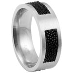Stainless Steel Ring - Stingray Leather Squares