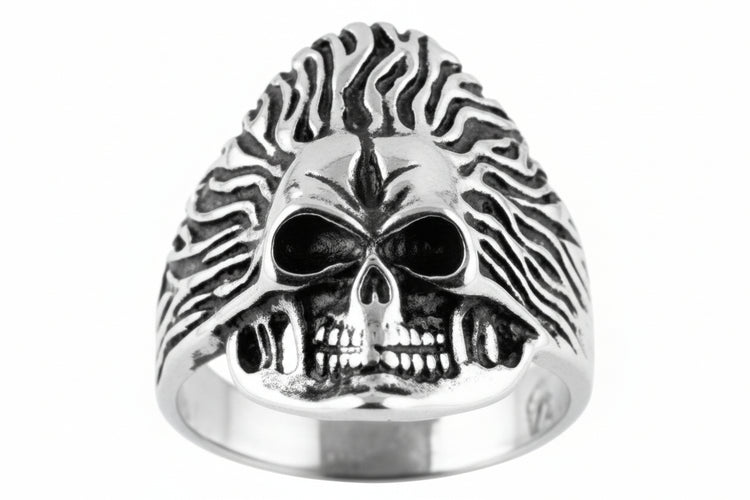 STEEL SKULL RING - Fire Skull