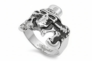 Stainless Steel Skull Ring - Top Hat Skull