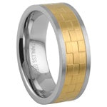 Stainless Steel Ring - Gold Checkered 8mm