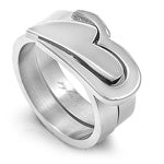 Stainless Steel Ring - 2 In 1 Ring - Commitment Heart Ring 2