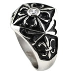 Stainless Steel Casting Ring - Fleur De Lise - Clear CZ