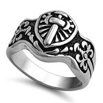 Stainless Steel Ring - Shield with Cross