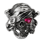 Stainless Steel Casting Ring - Skull - Skull w/ Rose Red CZ